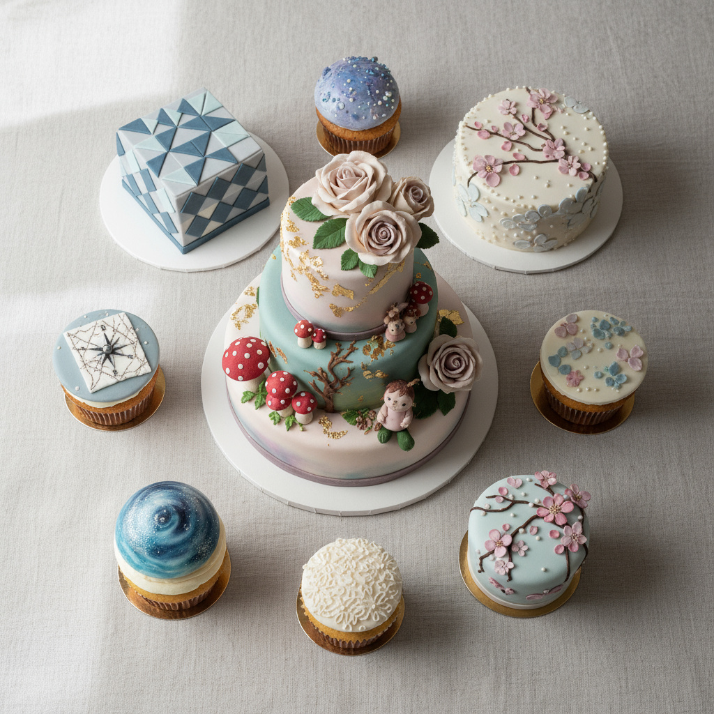 Assortierte kunstvolle Torten und Cupcakes von CakePing
